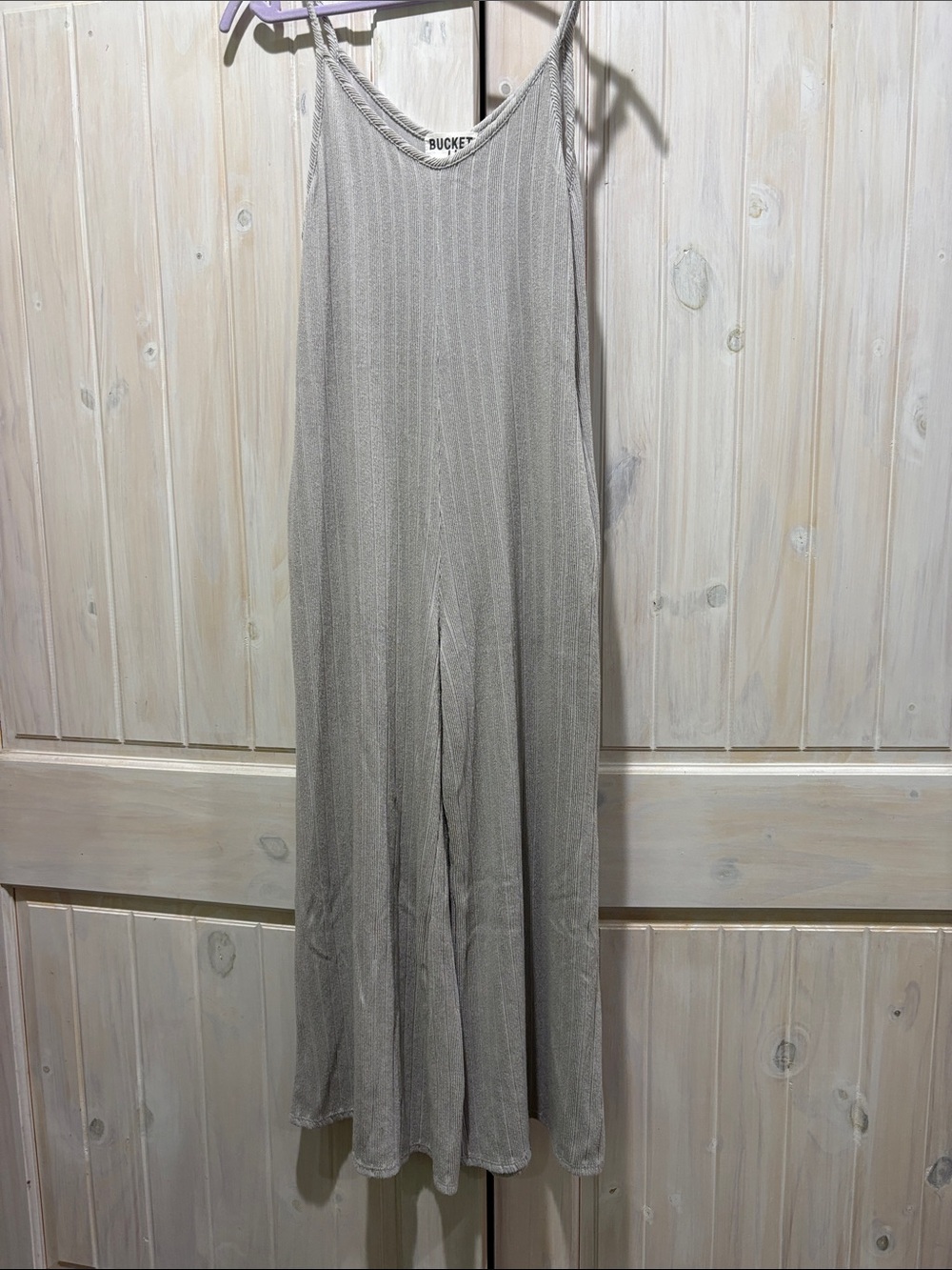 BUCKETLIST Neutral Gray Wide-Leg Knit Jumpsuit
